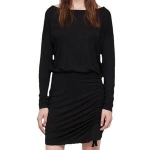 ALLSAINTS TAVI Black Long Sleeve Ruched Dress Sz Medium‎ Cinder Black
